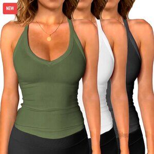 3 Pack Ribbed Racerback Tank Tops Slim Fit V Neck Workout Summer